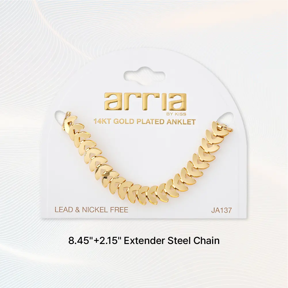 Arria 14K Gold Plated 8mm Laurel Leaves Chain Anklet - Image 3