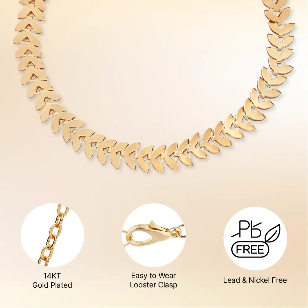 Arria 14K Gold Plated 8mm Laurel Leaves Chain Anklet - Image 4