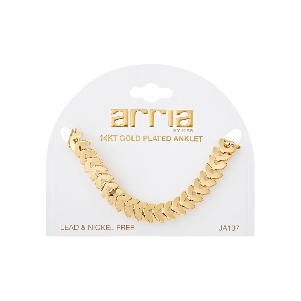 Arria 14K Gold Plated 8mm Laurel Leaves Chain Anklet - Image 6