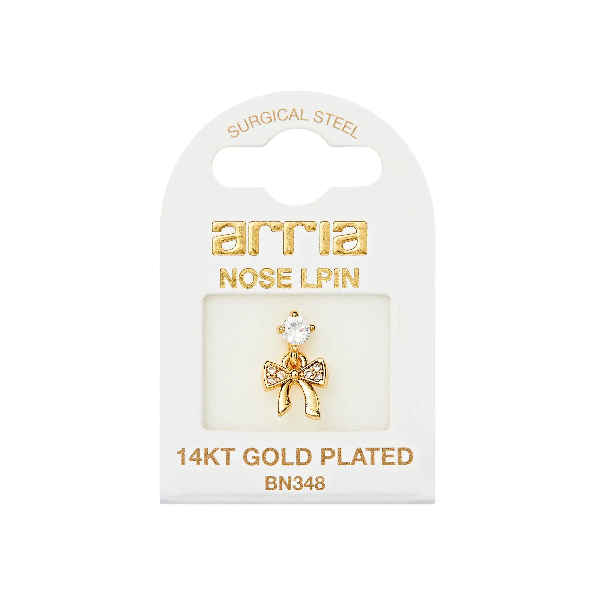 Arria 14K Gold Plated Bow Nose Stud – Cubic Zirconia Detailing - Image 6