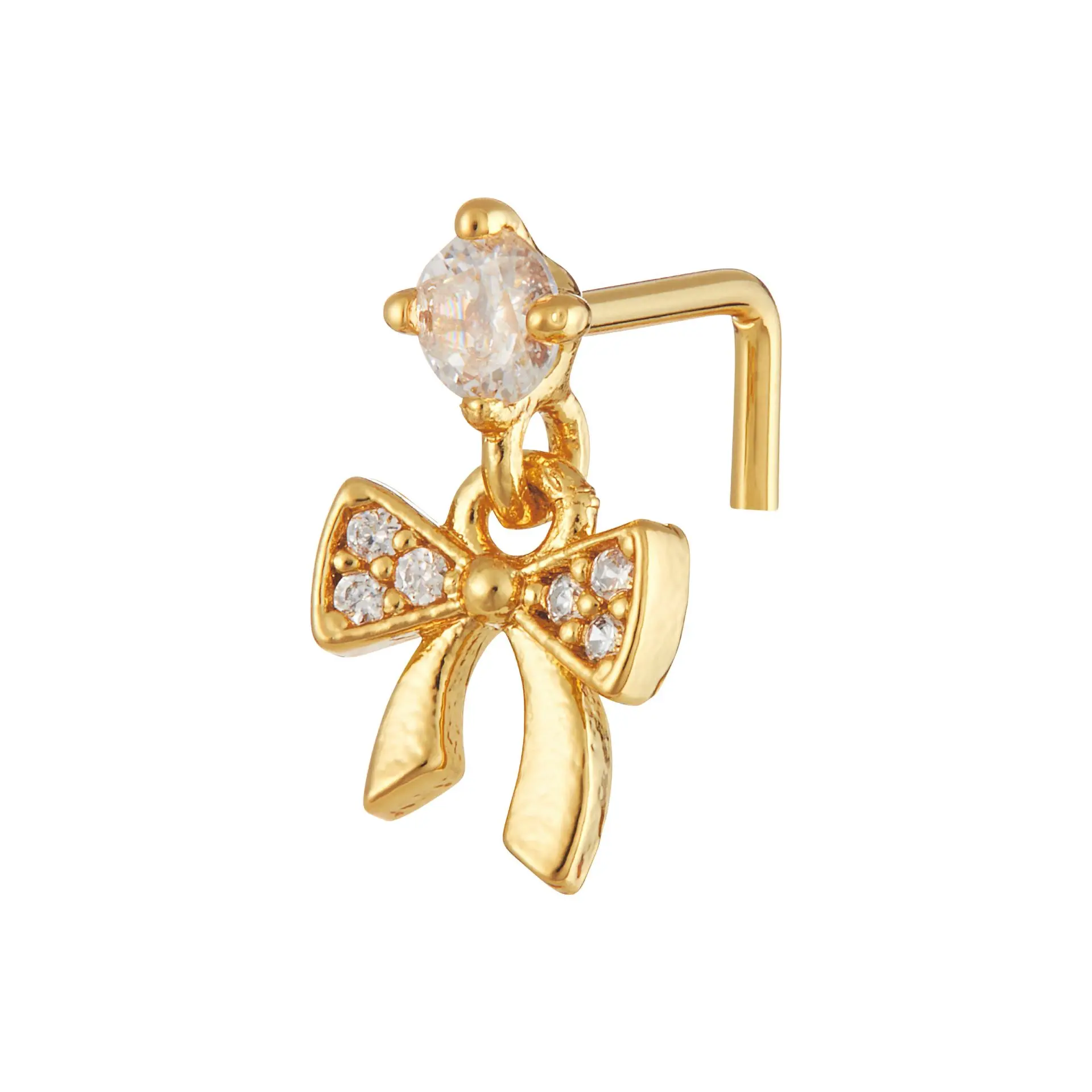 Arria 14K Gold Plated Bow Nose Stud – Cubic Zirconia Detailing - Image 7