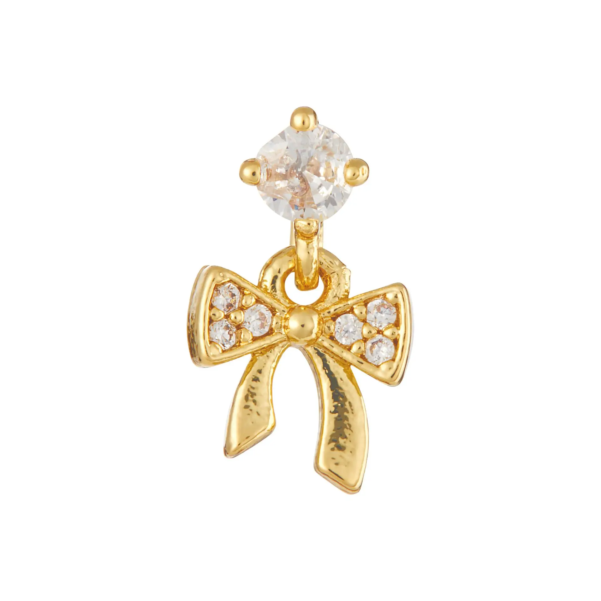 Arria 14K Gold Plated Bow Nose Stud – Cubic Zirconia Detailing - Image 8