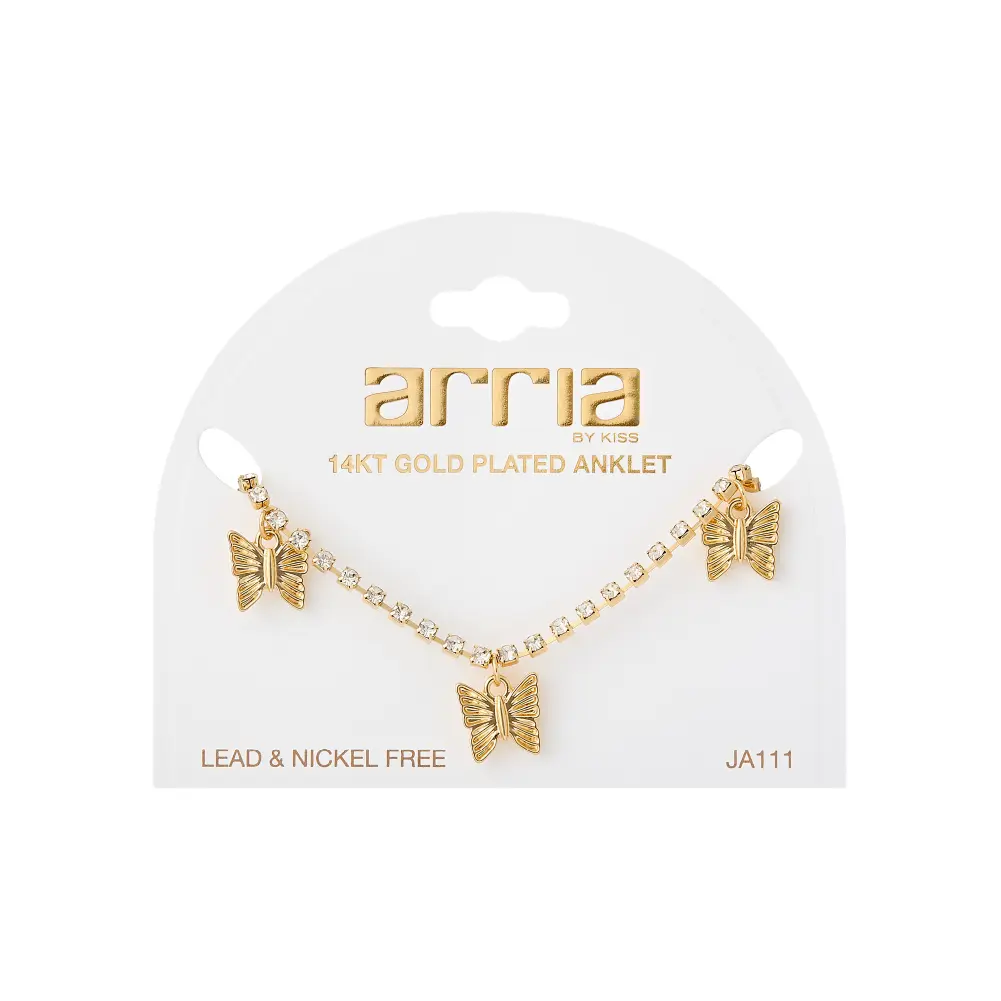 Arria 14K Gold Plated Butterflies Rhinestone Chain Anklet - Image 3