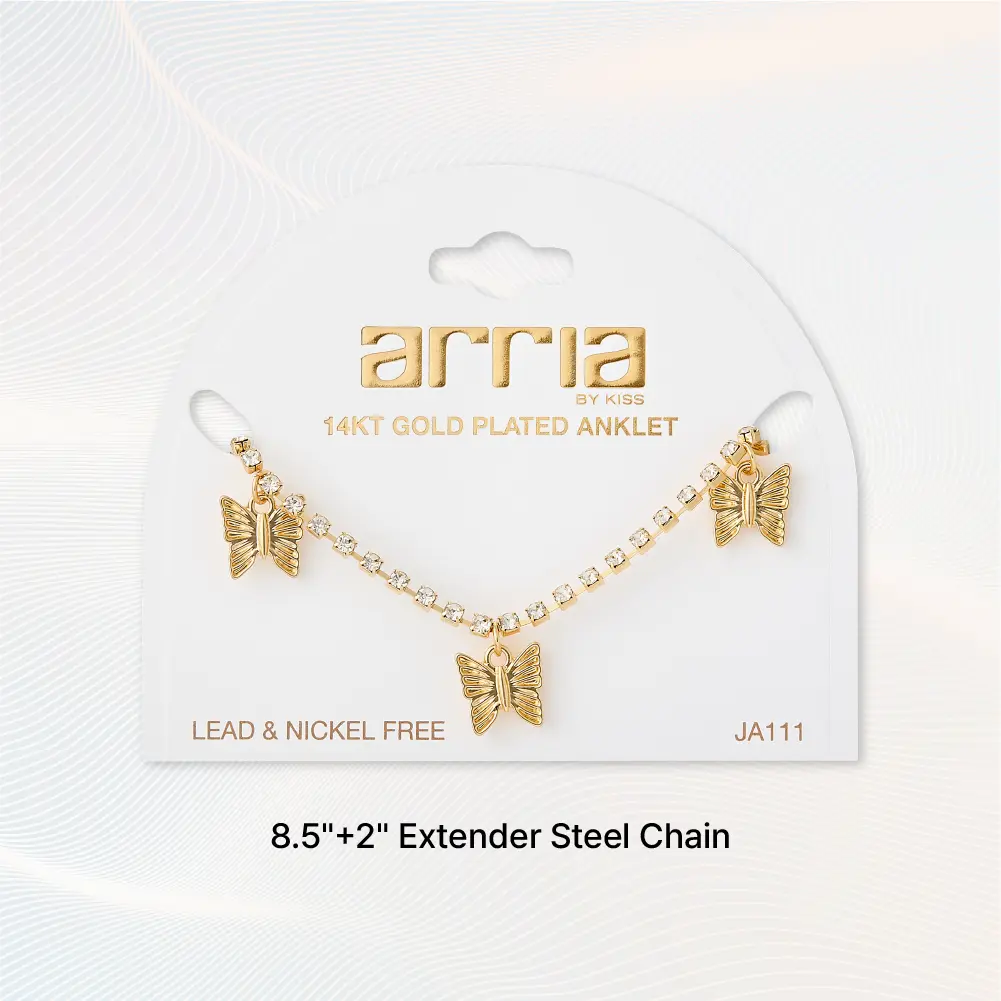 Arria 14K Gold Plated Butterflies Rhinestone Chain Anklet - Image 6