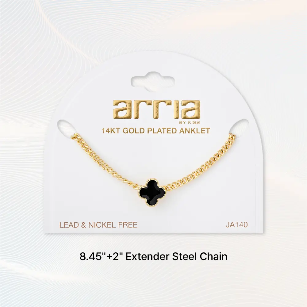 Arria 14K Gold Plated Clover Quatrefoil Alhambra Motif Pendant Chain Anklet - Image 3