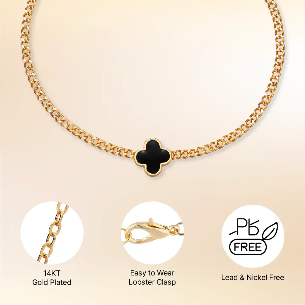 Arria 14K Gold Plated Clover Quatrefoil Alhambra Motif Pendant Chain Anklet - Image 4