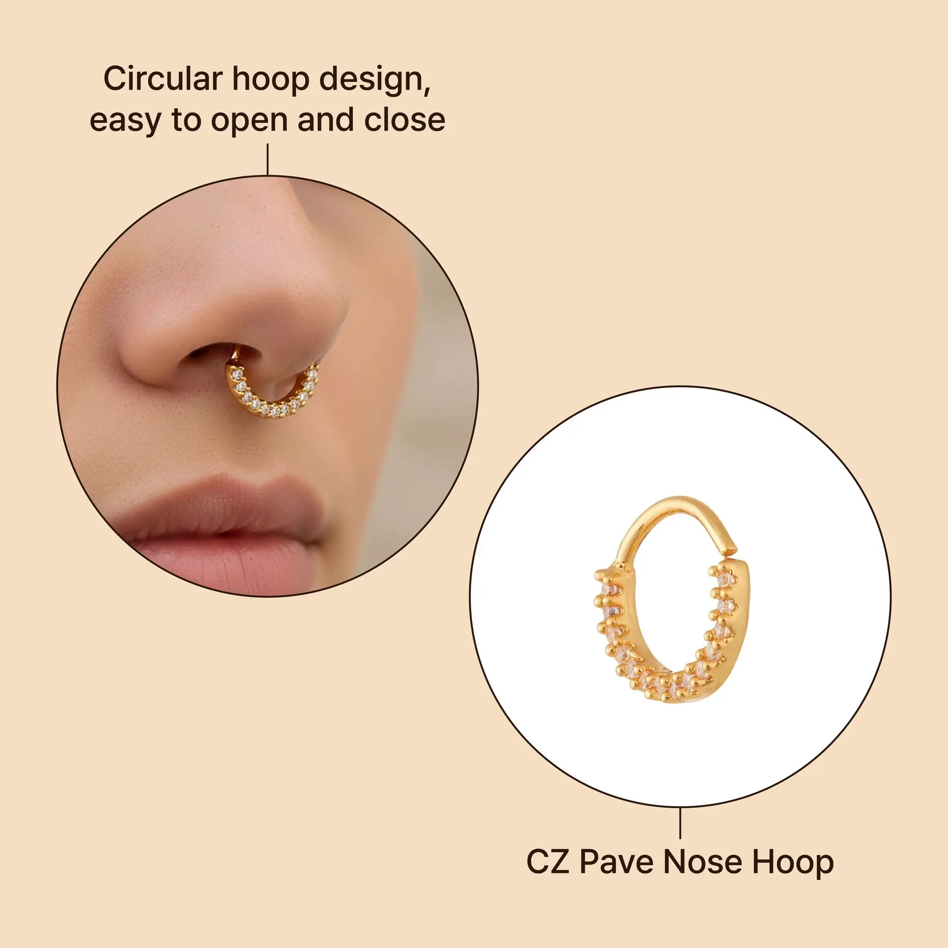 Arria 14K Gold Plated Cubic Zirconia Nose Hoop Ring - Image 3
