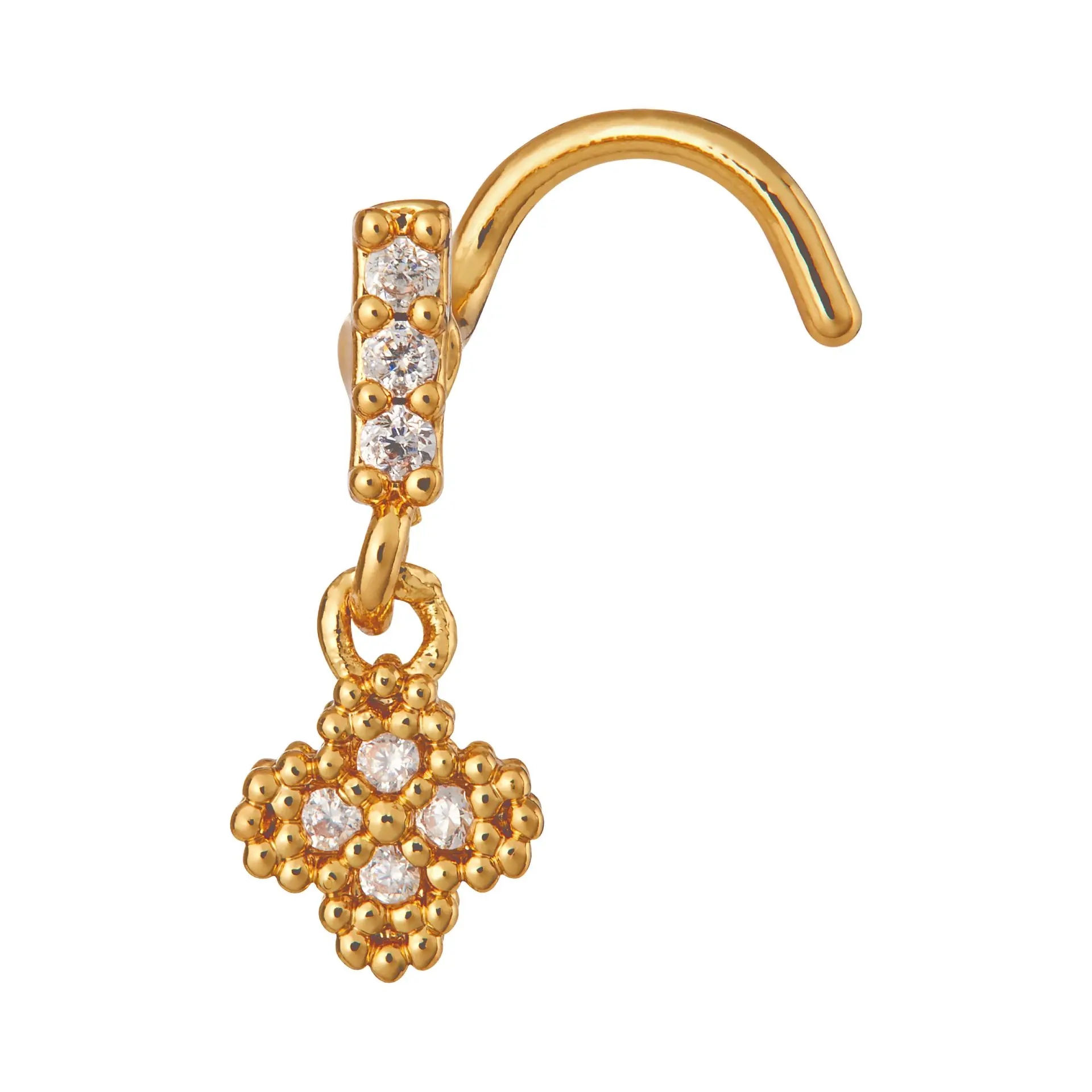 Arria 14K Gold Plated CZ Cluster Drop Screw Nose Stud - Image 8