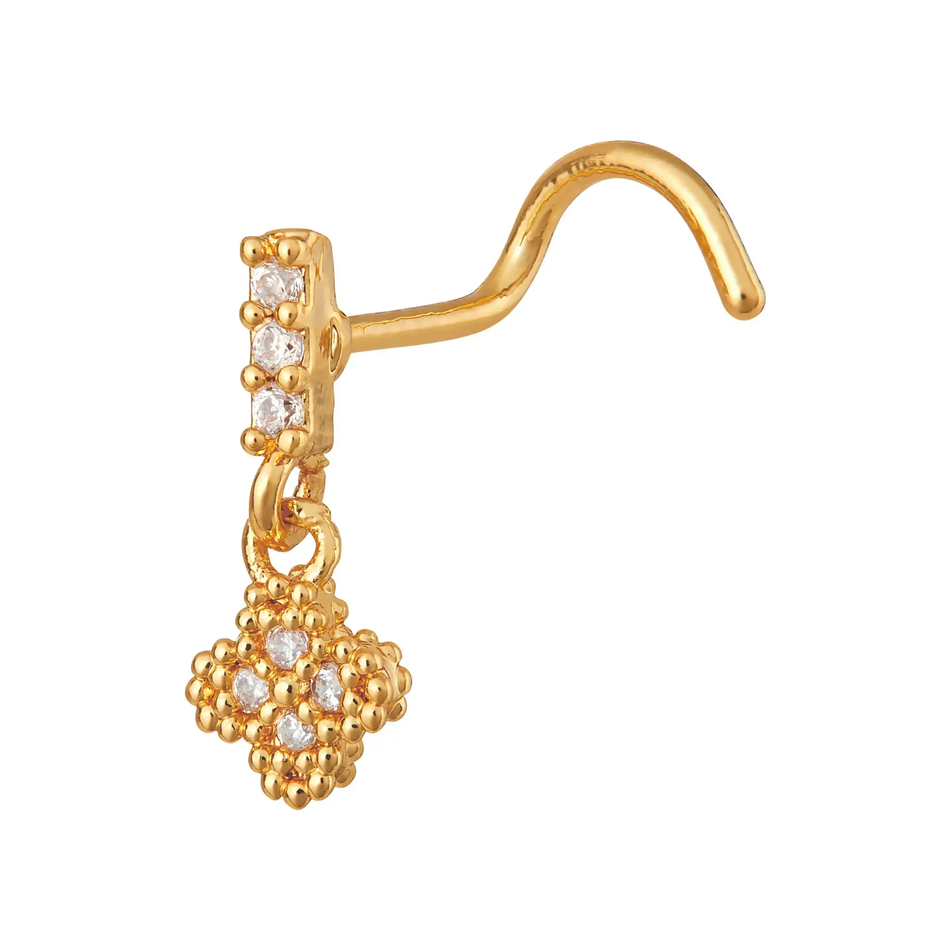 Arria 14K Gold Plated CZ Cluster Drop Screw Nose Stud - Image 9