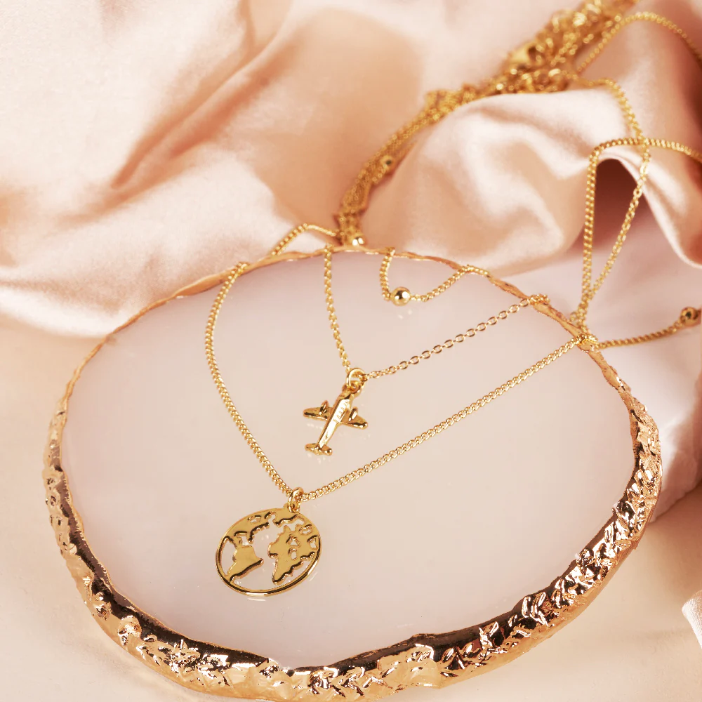 RED by KISS 14K Gold Plated Globe 3 Layered Necklace Set - Image 3