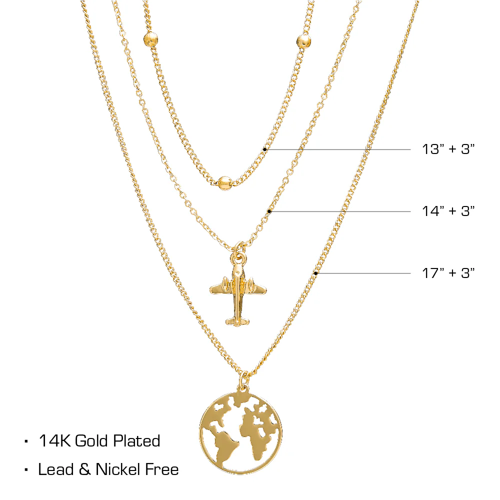 RED by KISS 14K Gold Plated Globe 3 Layered Necklace Set - Image 4
