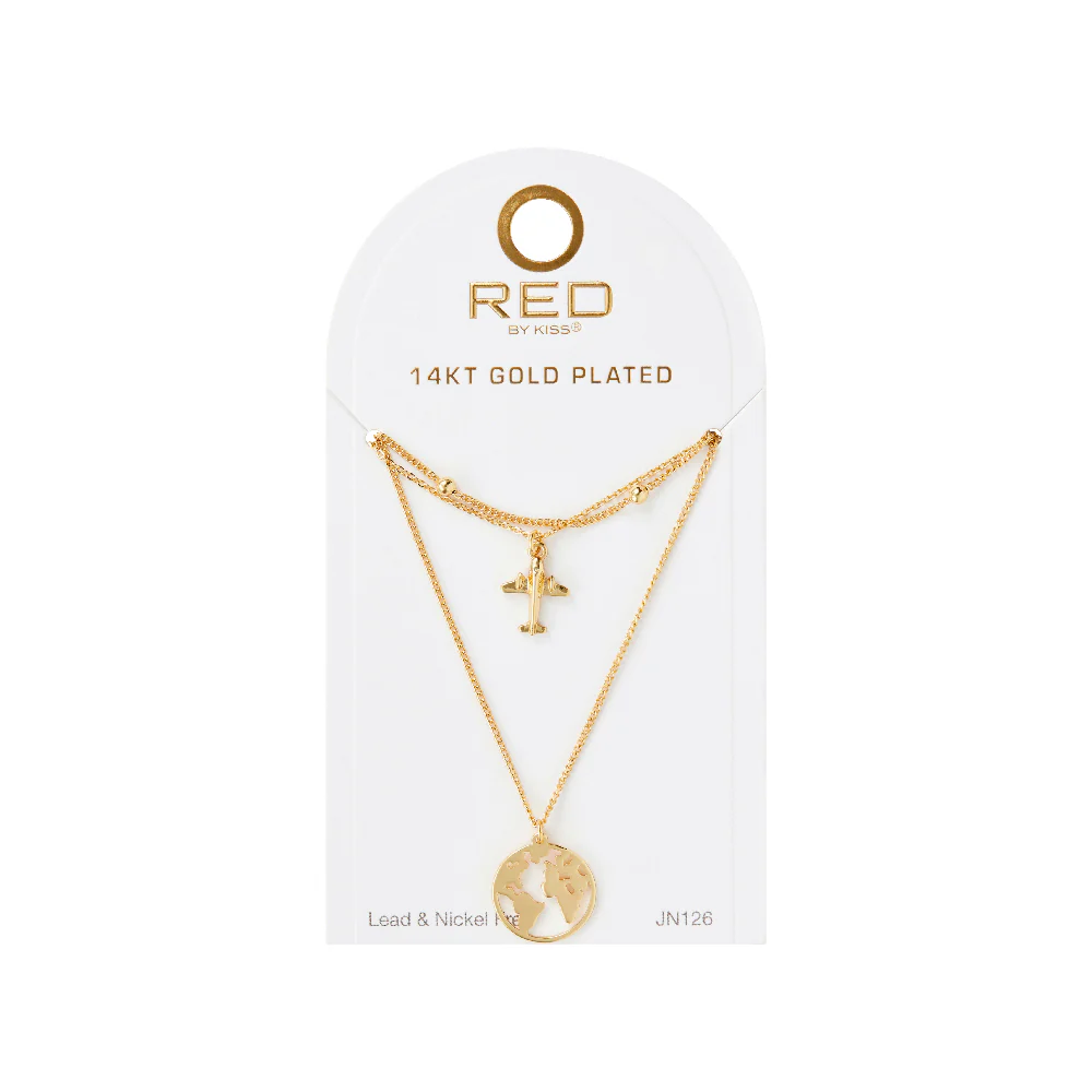 RED by KISS 14K Gold Plated Globe 3 Layered Necklace Set - Image 5