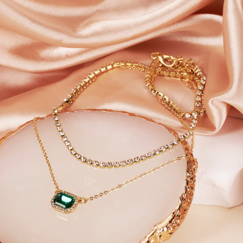 RED by KISS 14K Gold Plated Stone Layered Necklace - Image 3