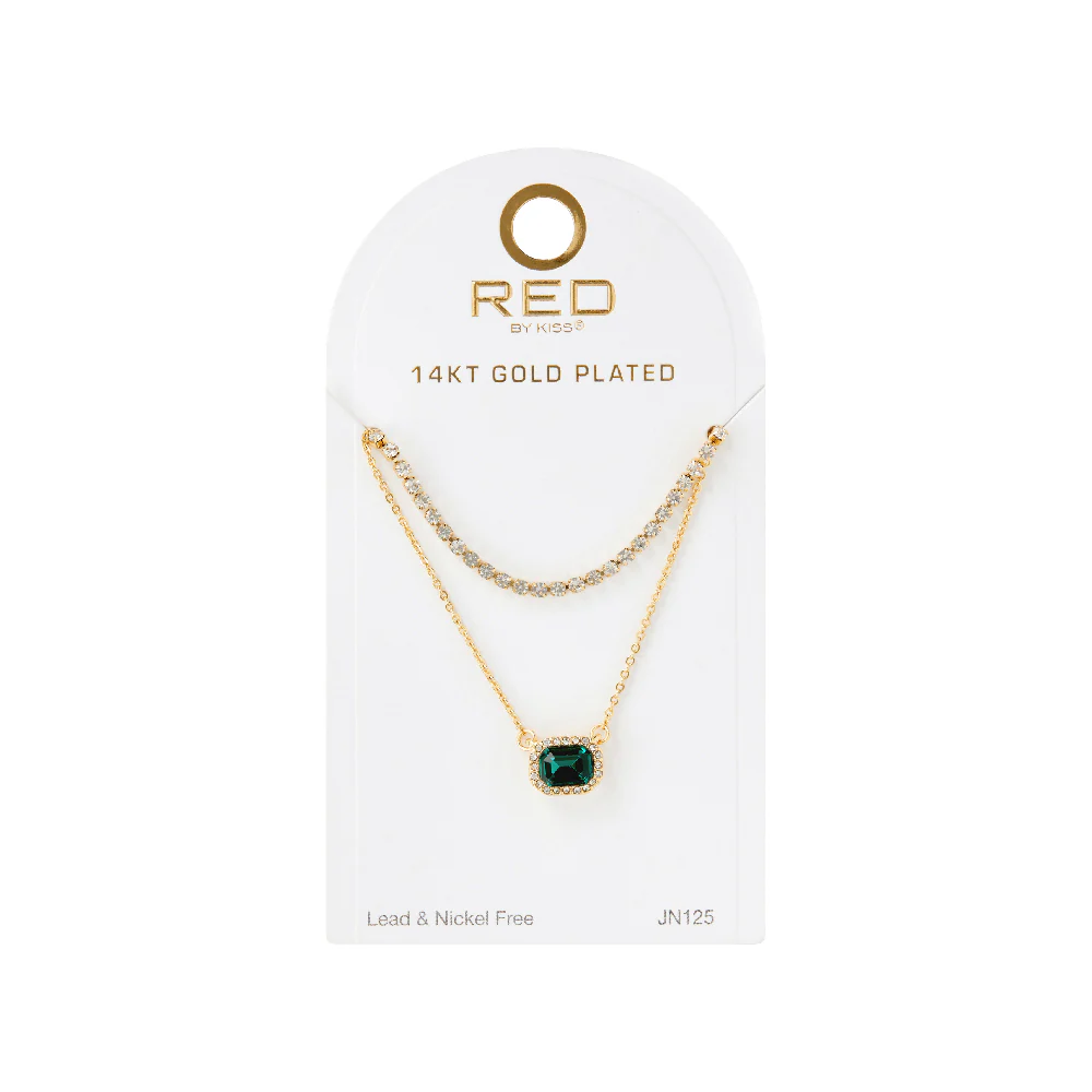 RED by KISS 14K Gold Plated Stone Layered Necklace - Image 5