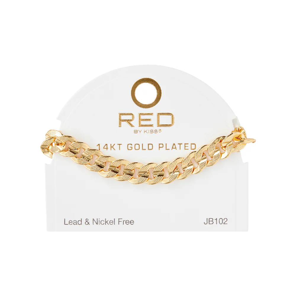 RED by KISS 14K Gold Plated Textured Curb Chain Bracelet - Image 5