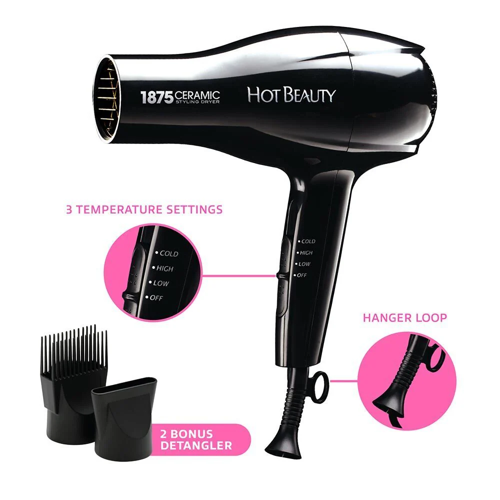 Hot Beauty 1875 Ceramic Styling Hair Dryer 2 Styling Attachments - Image 5