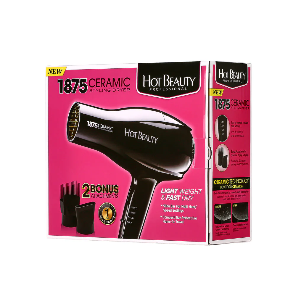 Hot Beauty 1875 Ceramic Styling Hair Dryer 2 Styling Attachments - Image 6