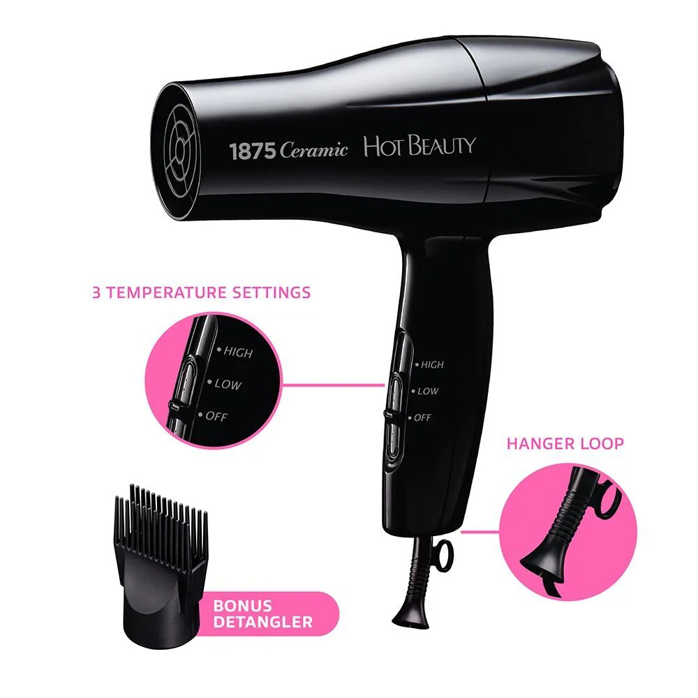 Hot Beauty 1875 Ceramic Styling Hair Dryer Mid Size - Image 6