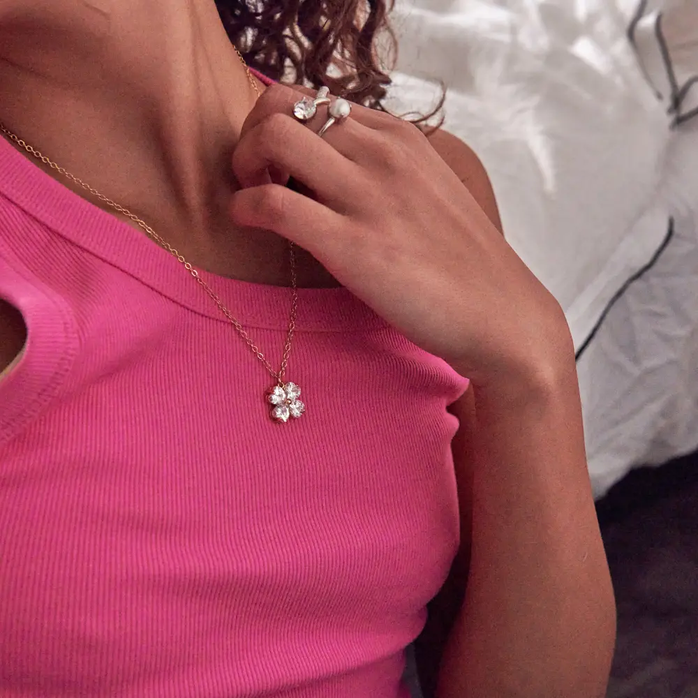 Arria 18K Gold Plated Cubic Zirconia Clover Leaf Pendant Necklace - Image 2