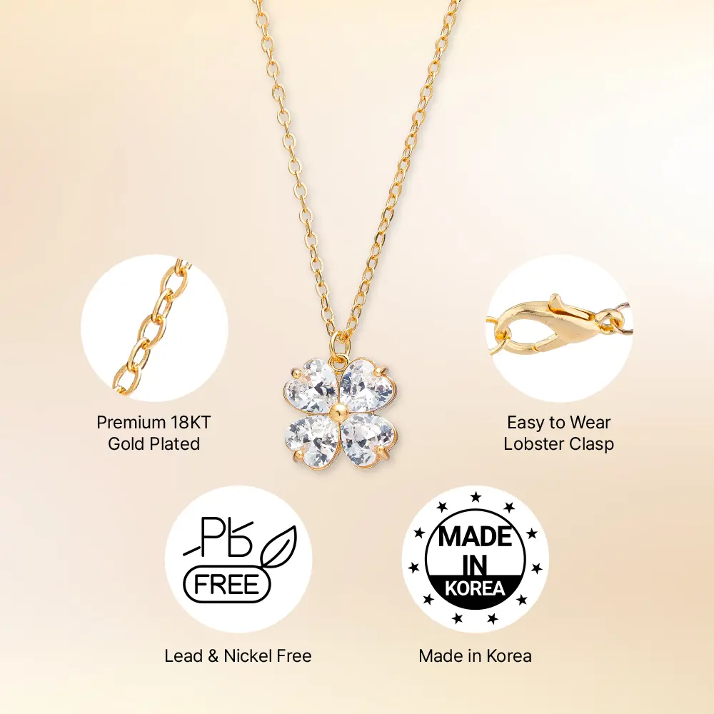 Arria 18K Gold Plated Cubic Zirconia Clover Leaf Pendant Necklace - Image 3