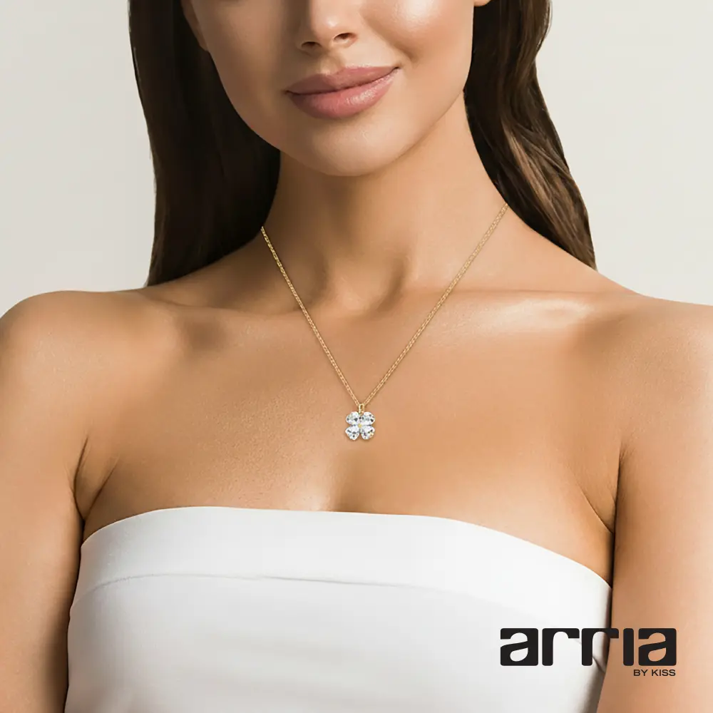 Arria 18K Gold Plated Cubic Zirconia Clover Leaf Pendant Necklace - Image 5