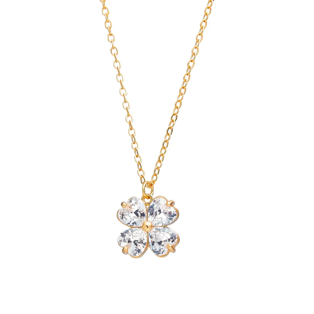 Arria 18K Gold Plated Cubic Zirconia Clover Leaf Pendant Necklace - Image 6