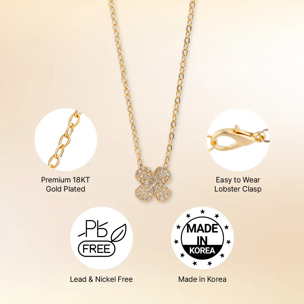 Arria 18K Gold Plated Cubic Zirconia Clover Pendant Necklace - Image 2