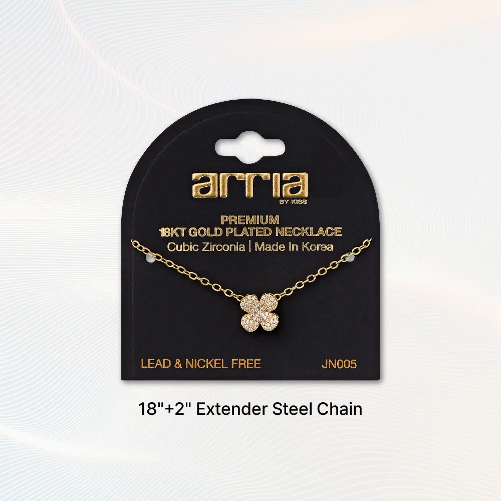 Arria 18K Gold Plated Cubic Zirconia Clover Pendant Necklace - Image 3