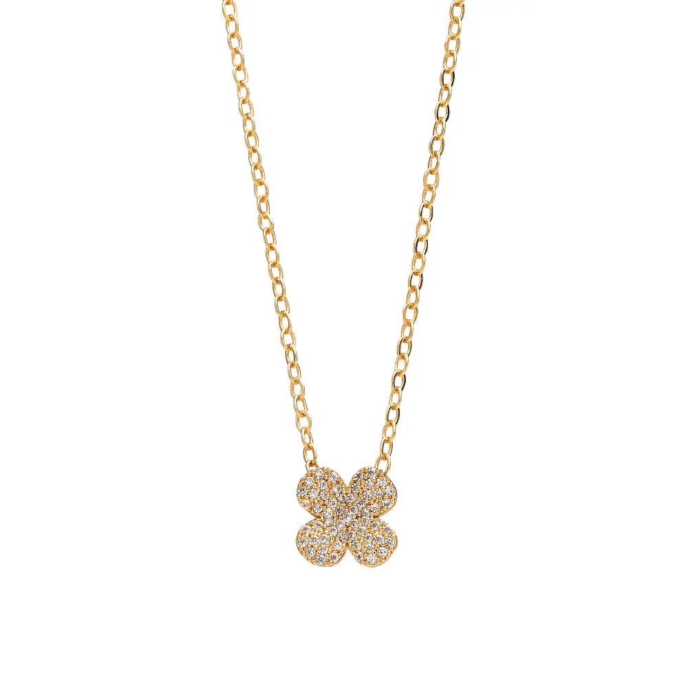 Arria 18K Gold Plated Cubic Zirconia Clover Pendant Necklace - Image 5