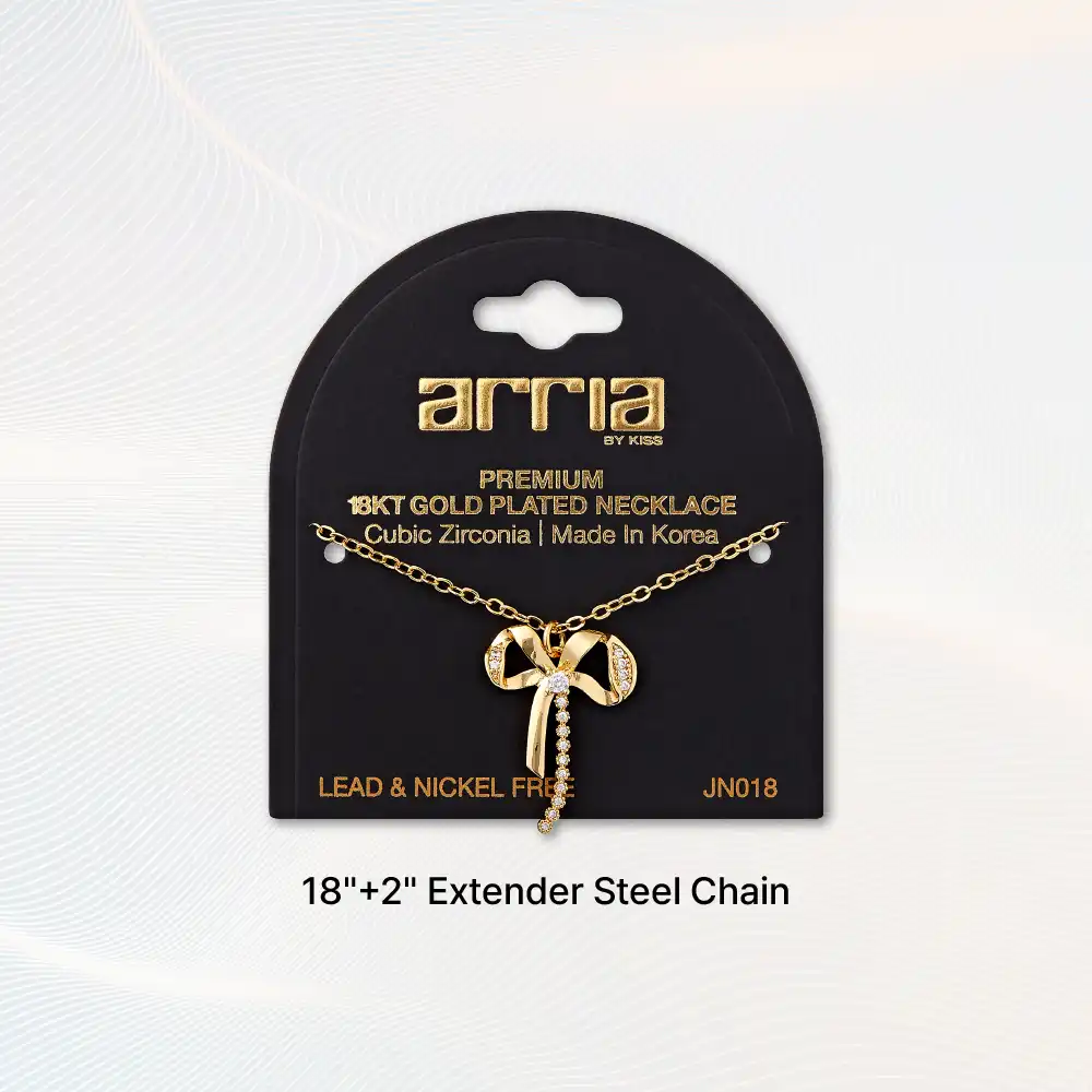 Arria 18K Gold Plated Cubic Zirconia Coquette Bow Pendant Necklace - Image 4