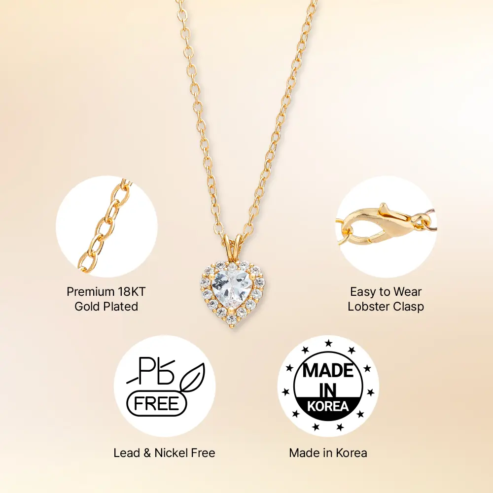 Arria 18K Gold Plated Cubic Zirconia Heart Pendant Necklace - Image 2