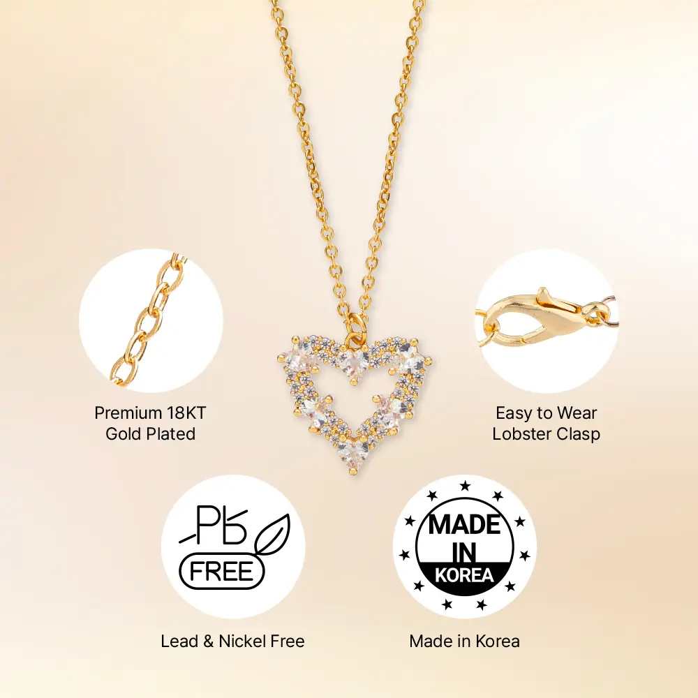 Arria 18K Gold Plated Cubic Zirconia Pave Heart Pendant Necklace - Image 3