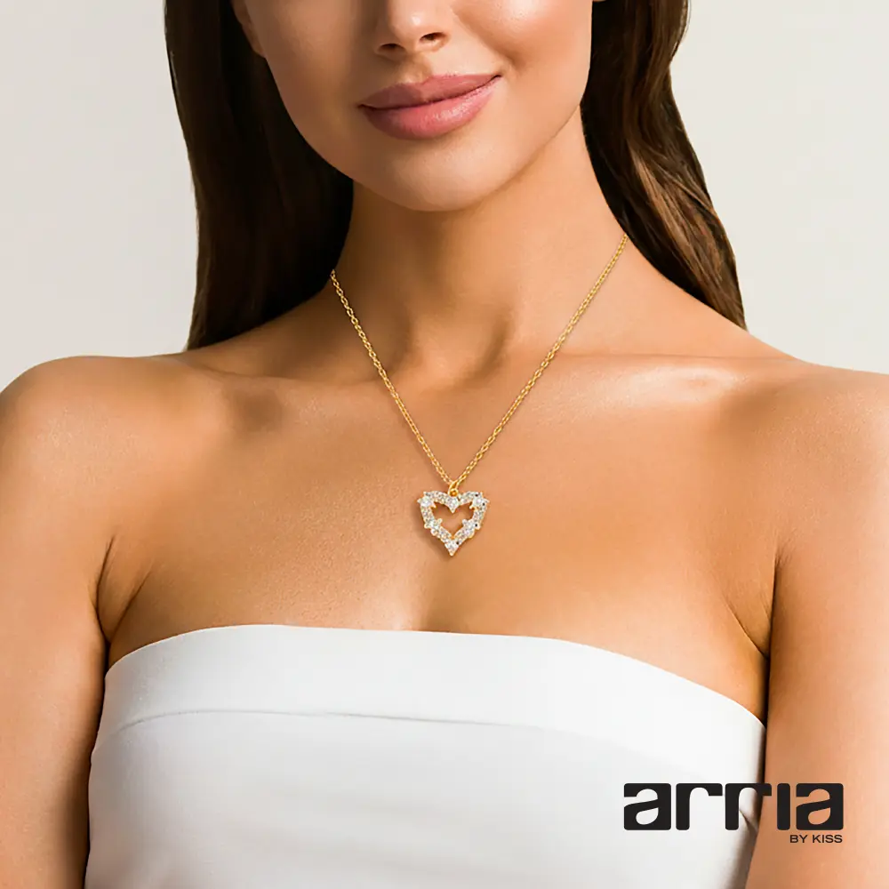 Arria 18K Gold Plated Cubic Zirconia Pave Heart Pendant Necklace - Image 6