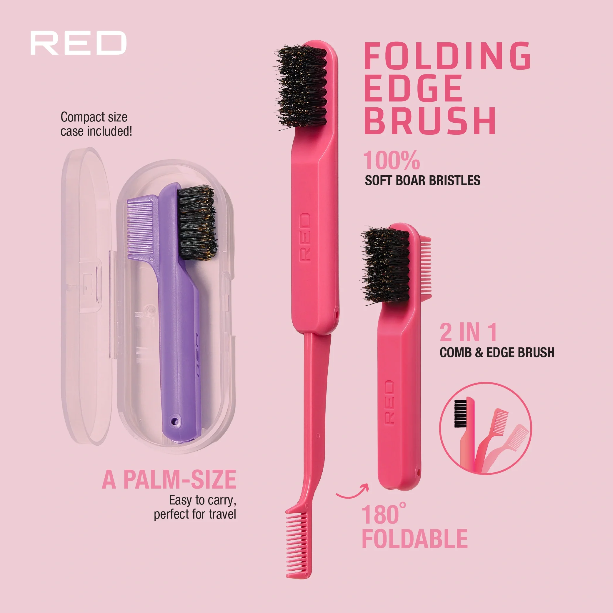 RED by KISS 2-in-1 Foldable Comb & Edge Brush w/ Travel Case - Image 6