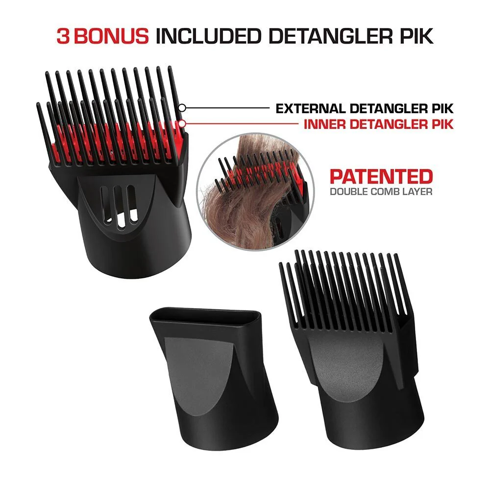 RED by KISS 2000 Ceramic Detangler Hair Dryer 3 Styling Attachments - Image 4