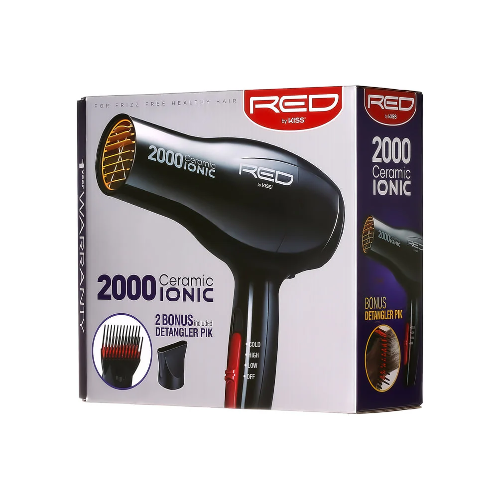 RED by KISS 2000 Ceramic Ionic Hair Dryer 2 Styling Attachments - Image 5