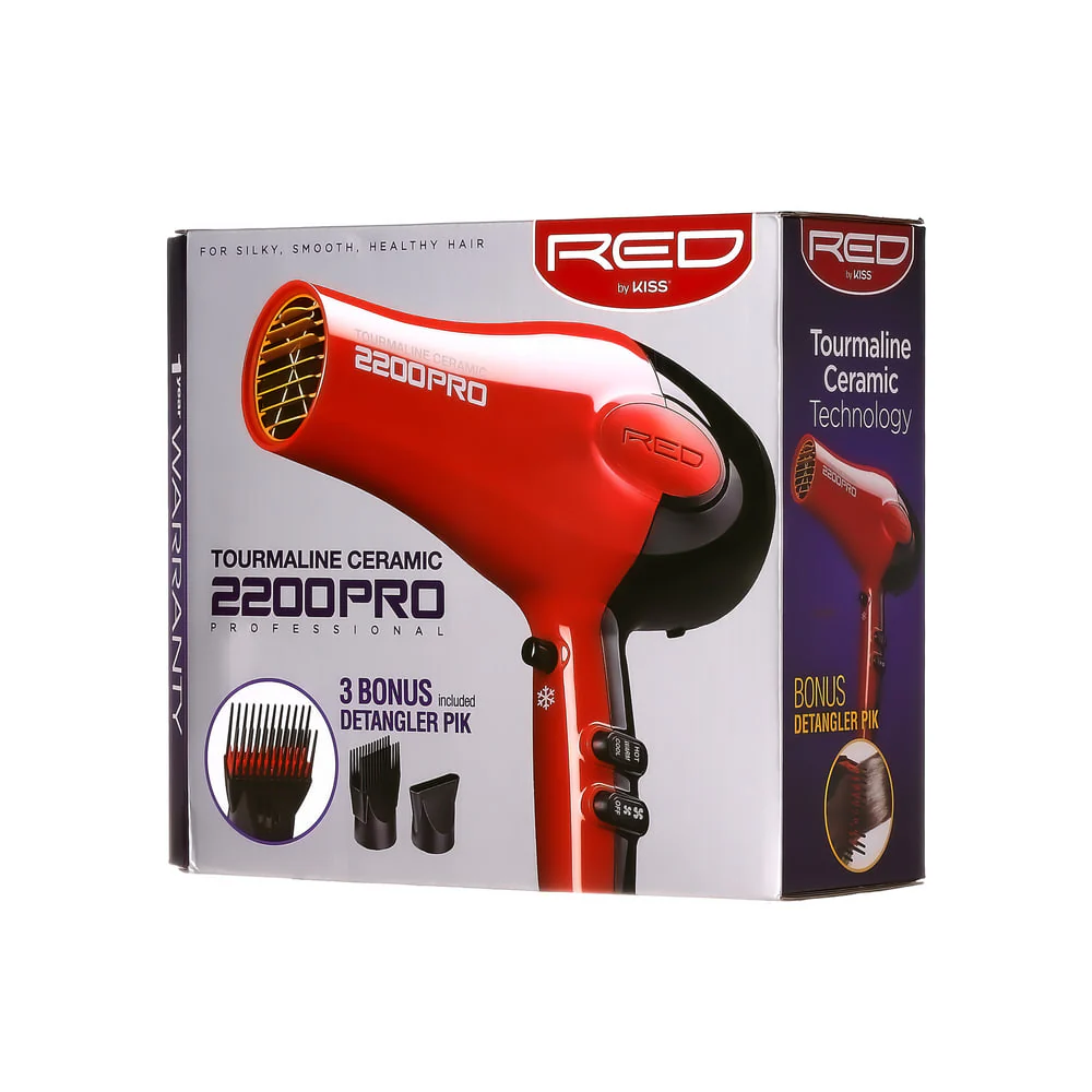 RED by KISS 2200 Tourmaline Ceramic Hair Dryer 3 Styling Attachments - Image 5