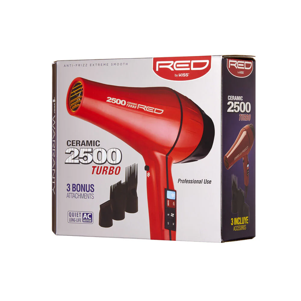 RED by KISS 2500 Ceramic Turbo Hair Dryer 3 Styling Attachments - Image 7