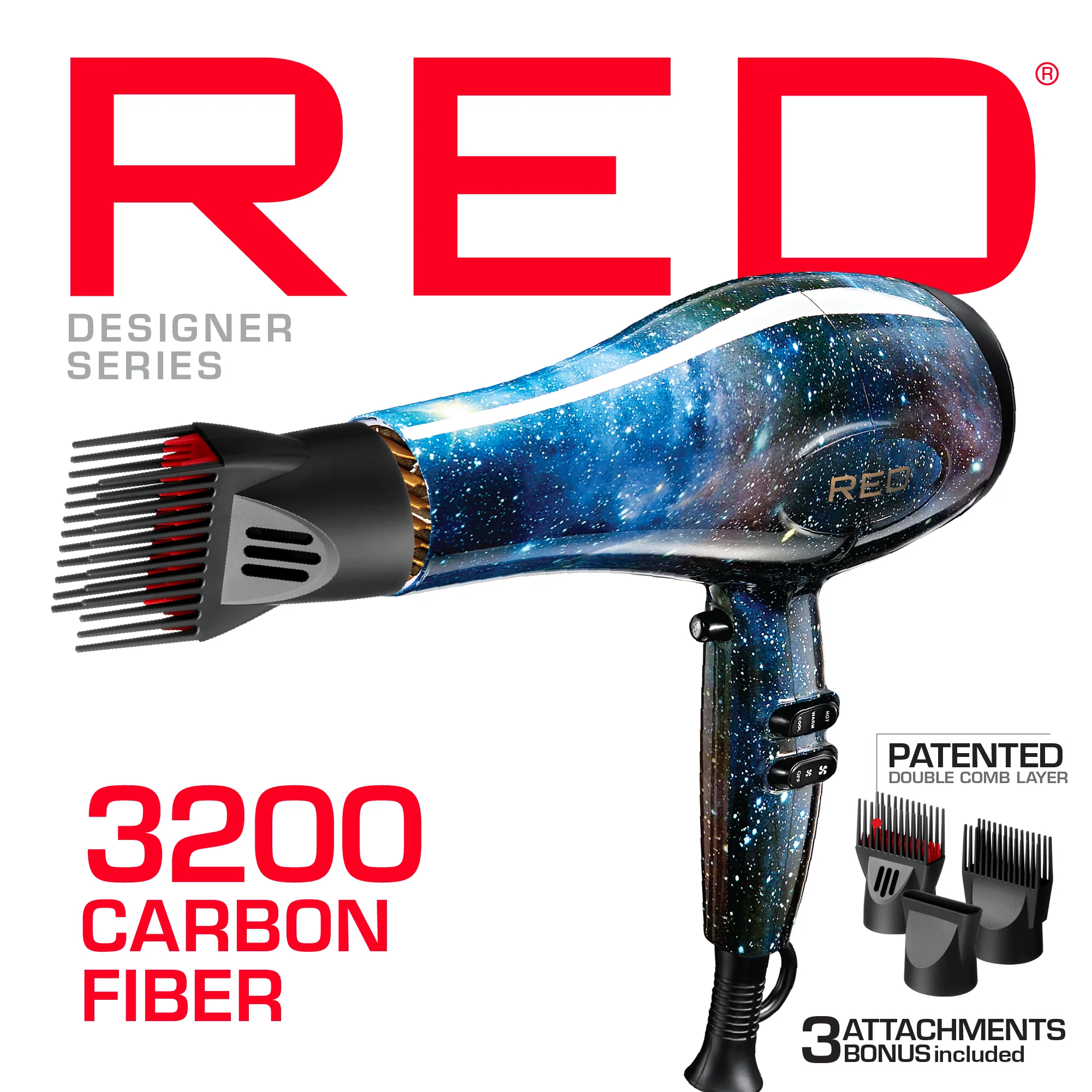 RED by KISS 3200 Detangler Hair Dryer 3 Styling Attachments - Image 10