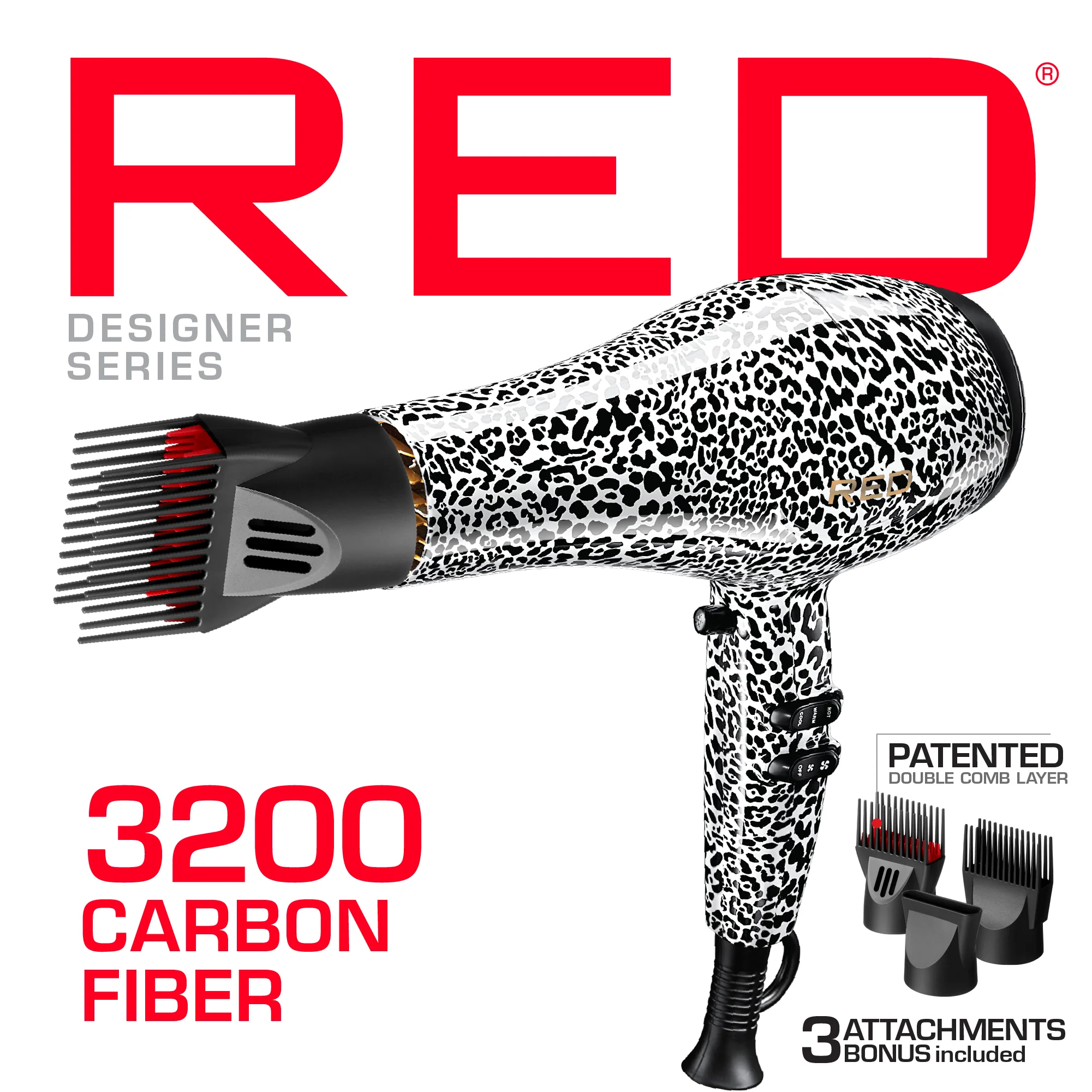 RED by KISS 3200 Detangler Hair Dryer 3 Styling Attachments - Image 11