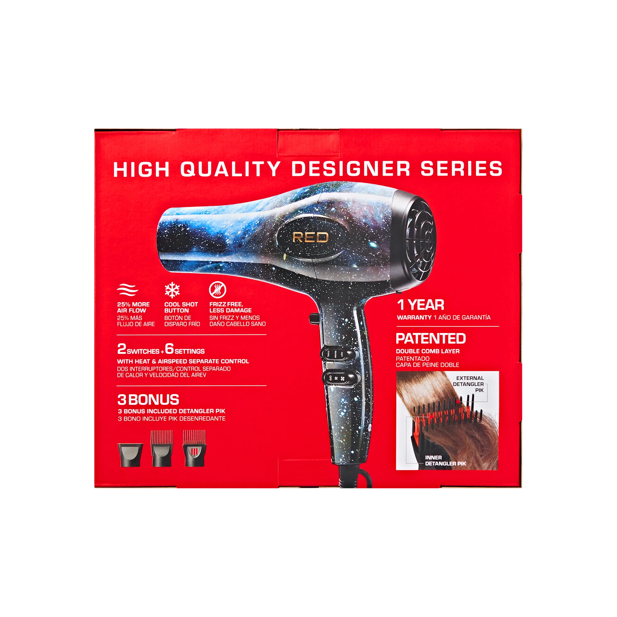RED by KISS 3200 Detangler Hair Dryer 3 Styling Attachments - Image 16