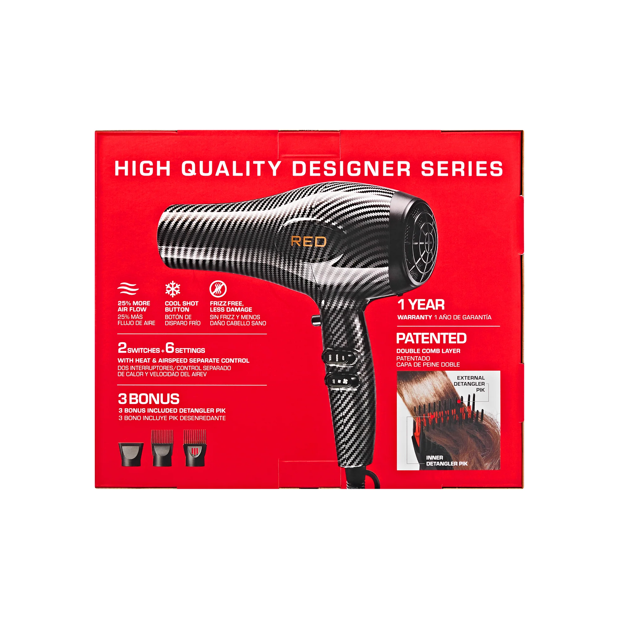 RED by KISS 3200 Detangler Hair Dryer 3 Styling Attachments - Image 21
