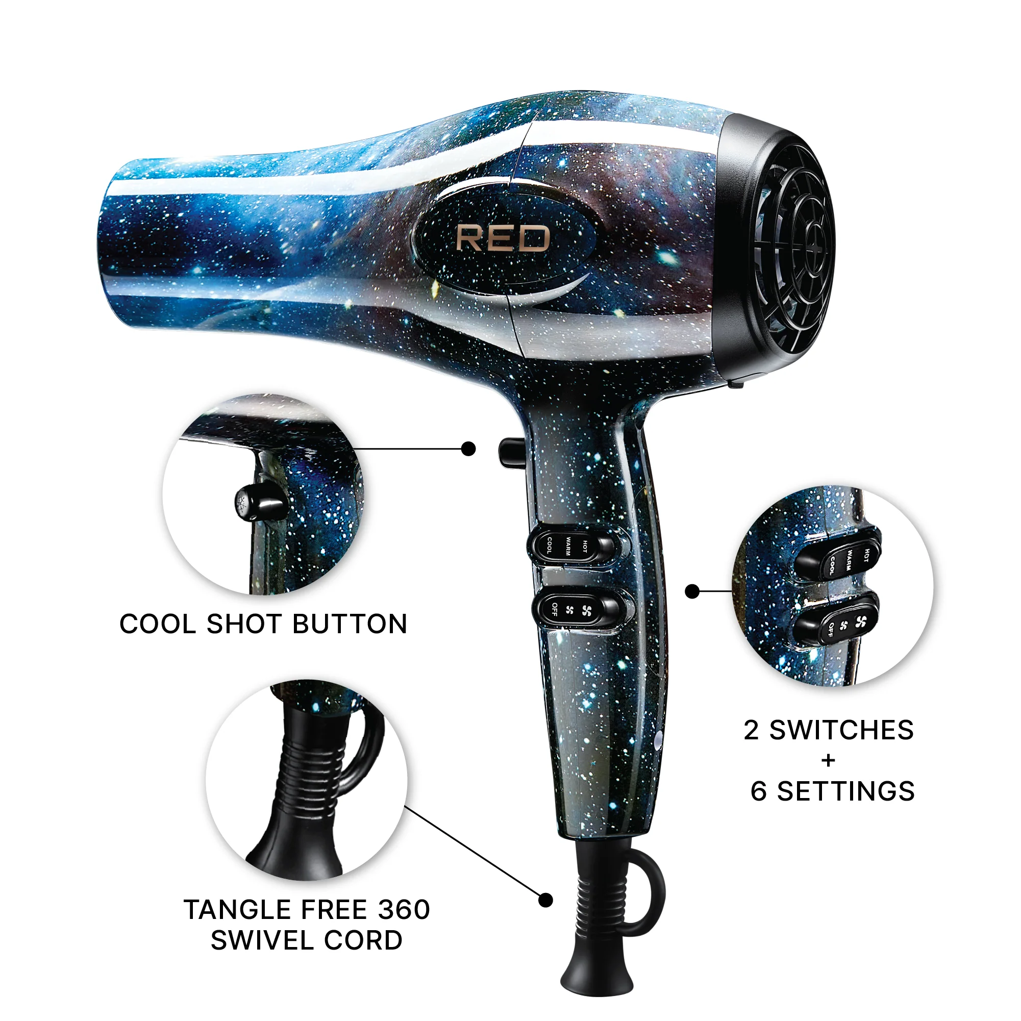 RED by KISS 3200 Detangler Hair Dryer 3 Styling Attachments - Image 4