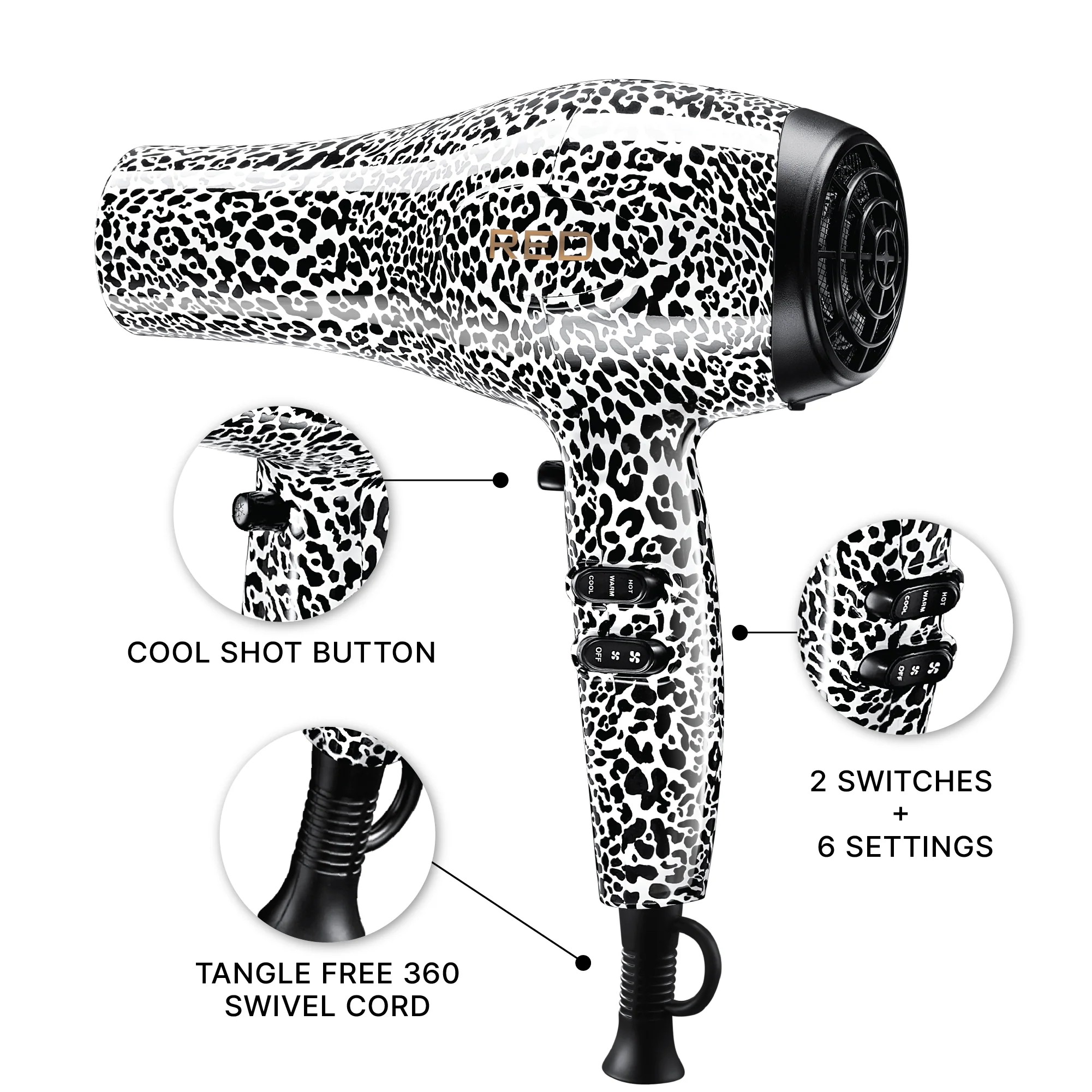 RED by KISS 3200 Detangler Hair Dryer 3 Styling Attachments - Image 5