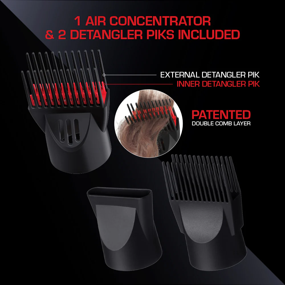 Red PRO 3200 Turbo Pro Hair Dryer 3 Styling Attachments - Image 5