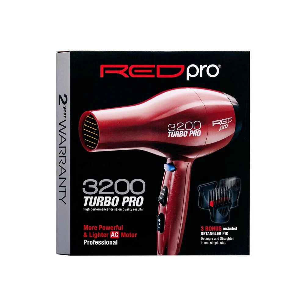 Red PRO 3200 Turbo Pro Hair Dryer 3 Styling Attachments - Image 6