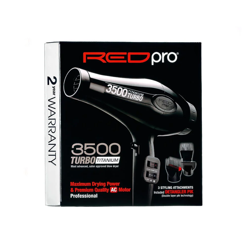 Red PRO 3500 Titanium Turbo Hair Dryer 3 Styling Attachments - Image 6