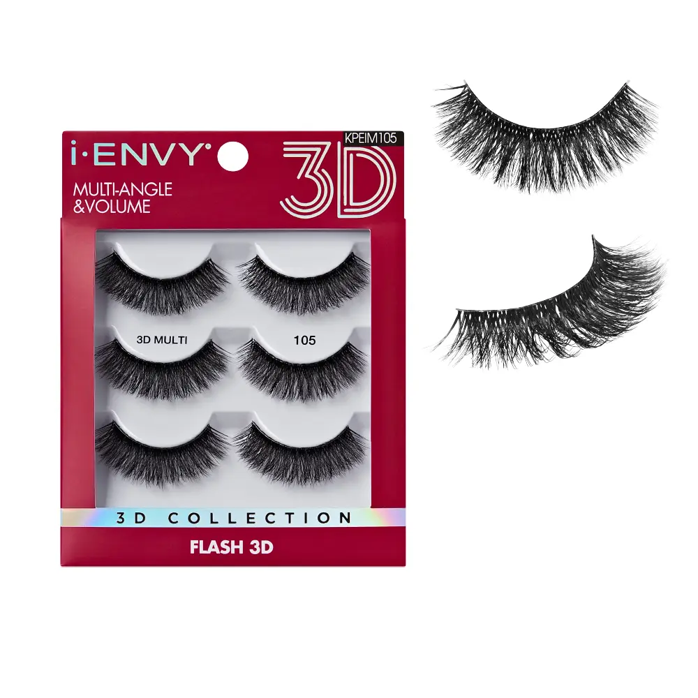 I-ENVY 3D Strip Lashes, 3 Pairs Fluffy & Wispy Volume False Eyelashes with Clear Band - Image 19