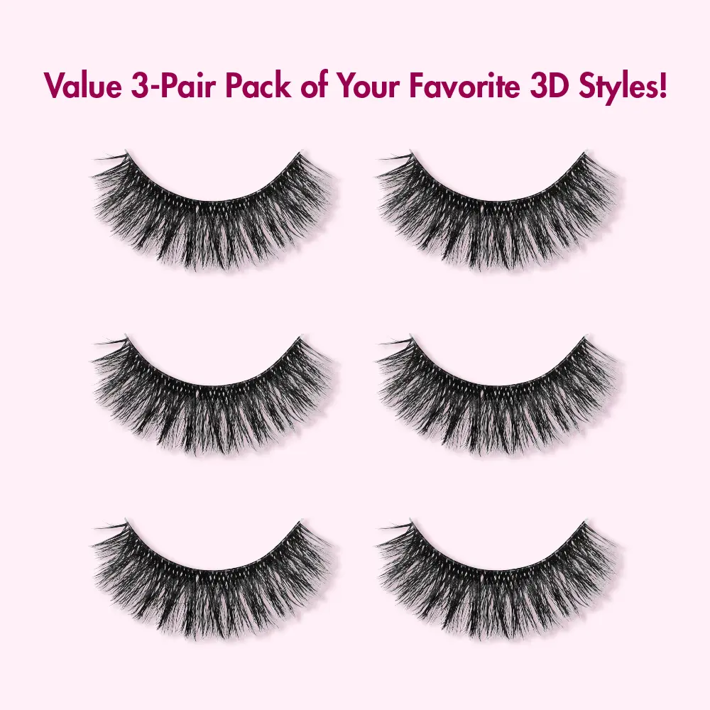 I-ENVY 3D Strip Lashes, 3 Pairs Fluffy & Wispy Volume False Eyelashes with Clear Band - Image 22