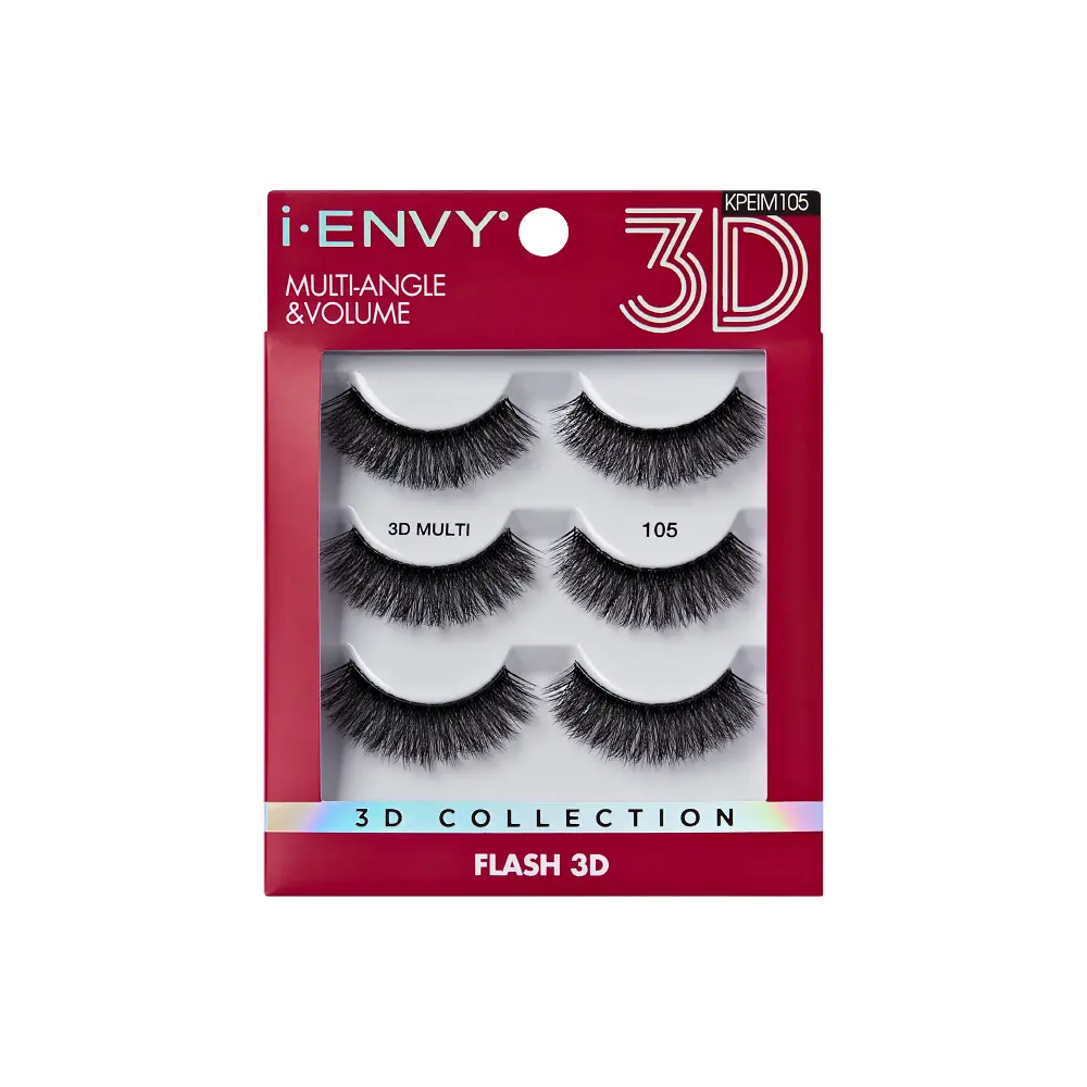 I-ENVY 3D Strip Lashes, 3 Pairs Fluffy & Wispy Volume False Eyelashes with Clear Band - Image 25